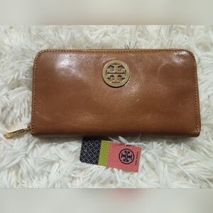 Tory Burch Tan Leather Zip Wallet